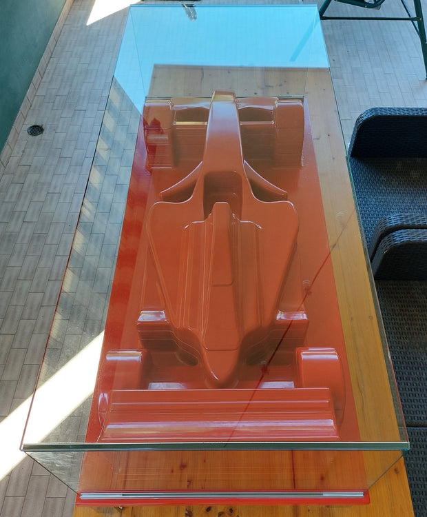 Large Ferrari F1 model coffee table with glass display