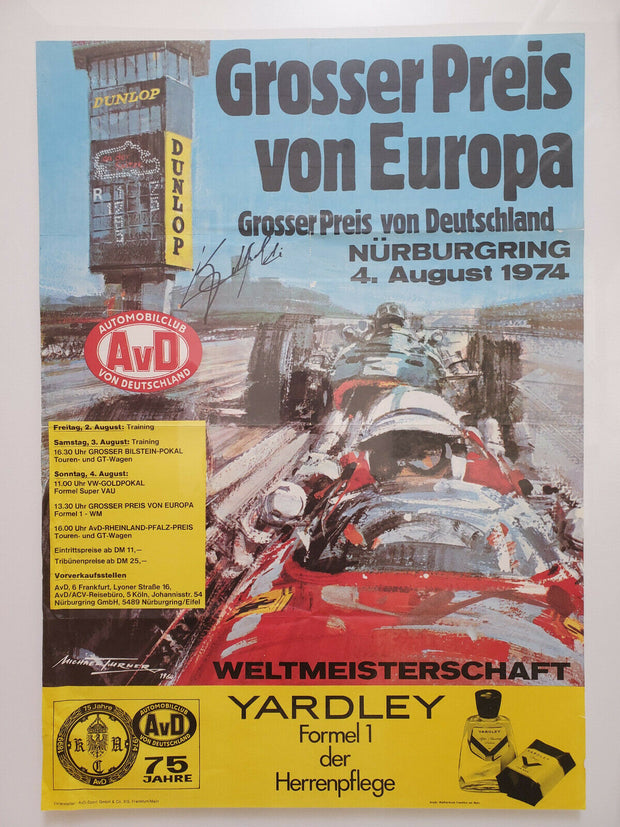 1974 German GP poster signed by Emerson Fittipaldi