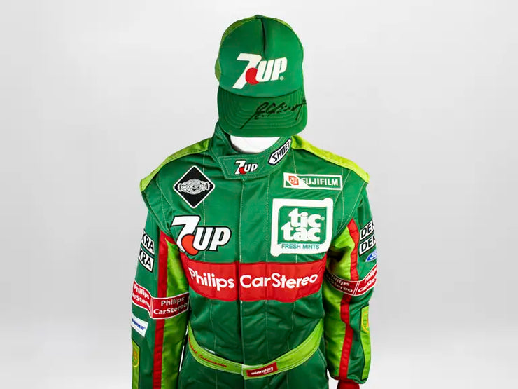 1991 Michael Schumacher Jordan Grand Prix Racing Formula 1 Stand 21 Replica Racing Suit and Cap