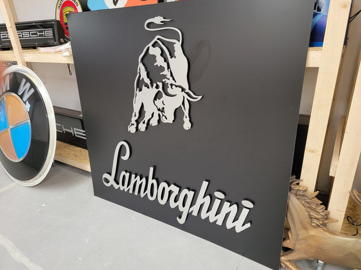 Lamborghini dealership lettering and Bull logo signs