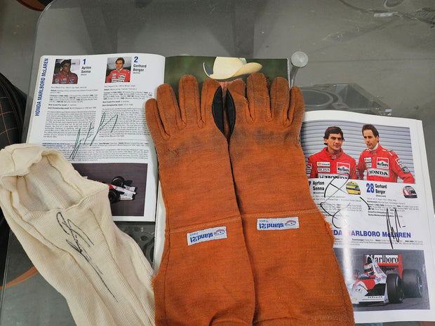 1984 Ayrton Senna Stand 21 used gloves signed