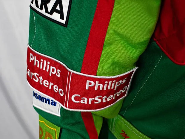 1991 Michael Schumacher Jordan Grand Prix Racing Formula 1 Stand 21 Replica Racing Suit and Cap