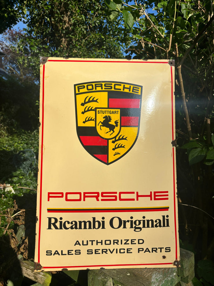 1980's original Porsche Ricambi Originali enamel sign