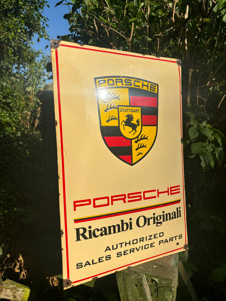 1980's original Porsche Ricambi Originali enamel sign