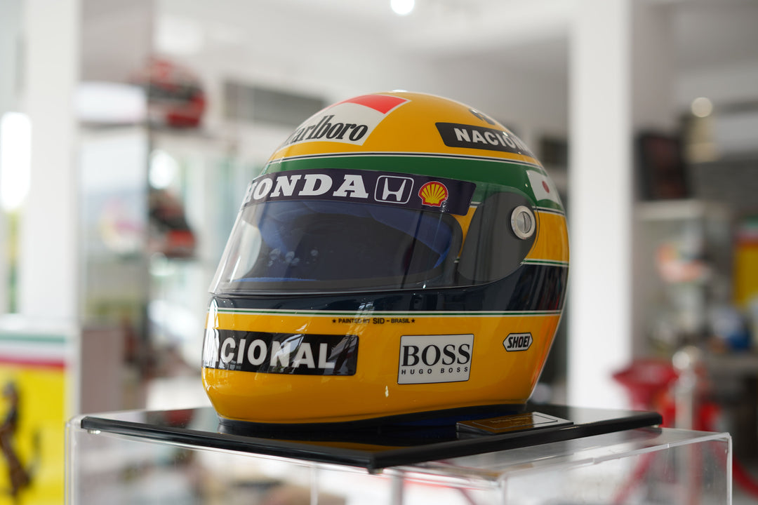 ayrton senna shoei helmet 1992 Ayrton Senna Shoei Limited Edition Japanese GP with Sid Brasil ce – Formula 1 Memorabilia