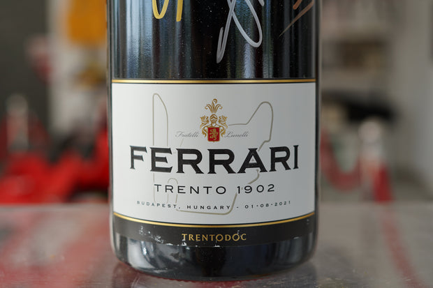 2021 Hungaria GP Official Ferrari Trento Podium Bottle Signed by Ocon, Hamilton and Sainz