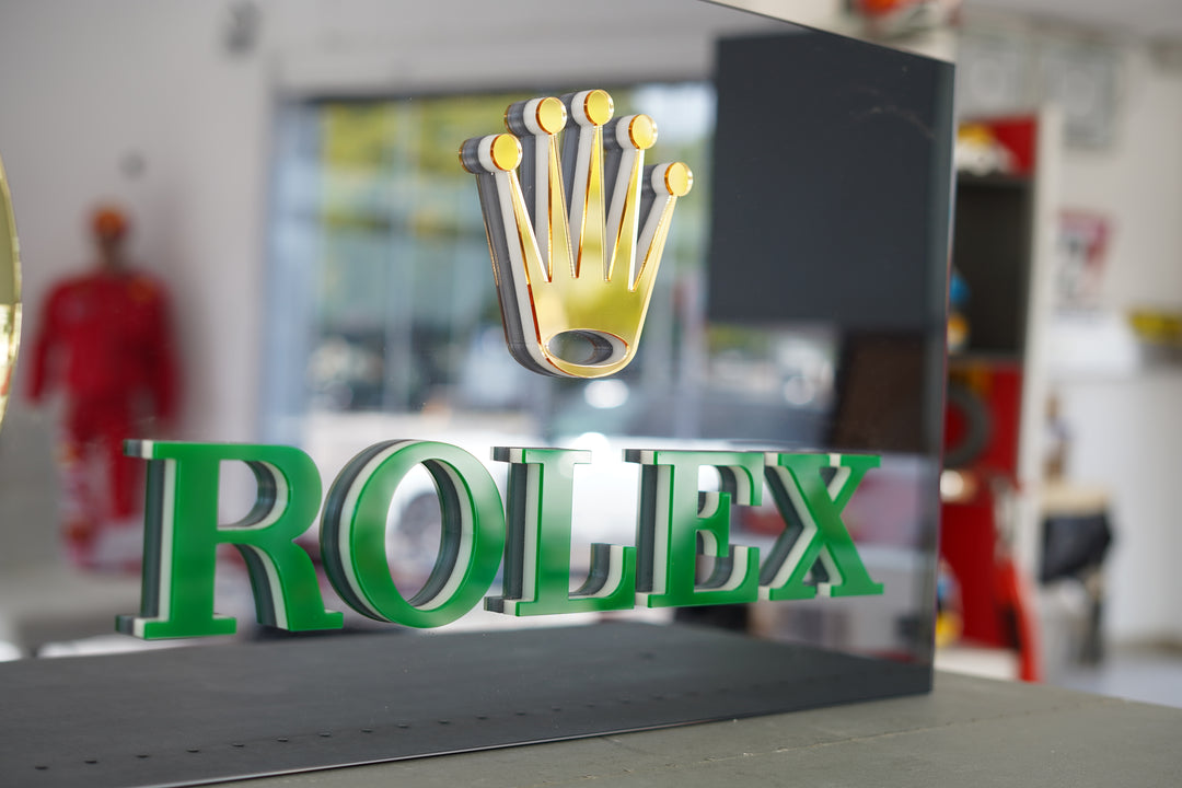 2000s Rolex Dealer Display Sign with Mirror Finish Chronograph