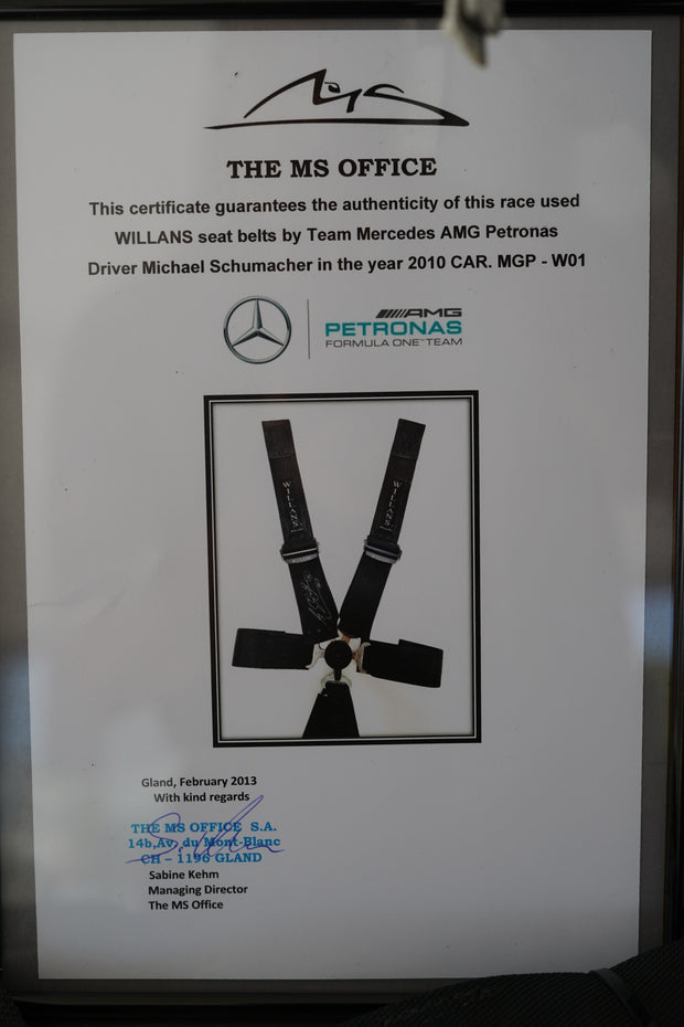 2010 Michael Schumacher Monaco GP Willians seat belts signed