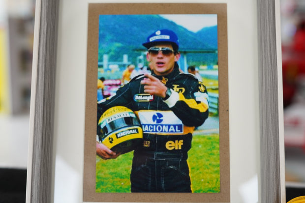 1985 Ayrton Senna personal Camel sunglasses with signed glass holder