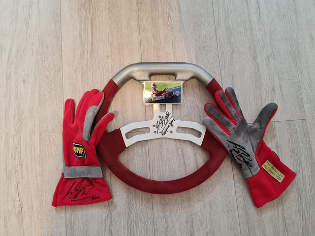2001 Michael Schumacher used OMP gloves and Kart steering both signed