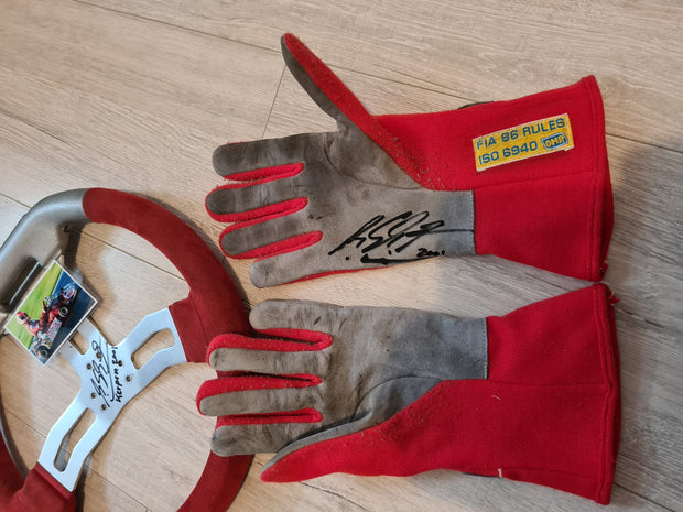 2001 Michael Schumacher used OMP gloves and Kart steering both signed