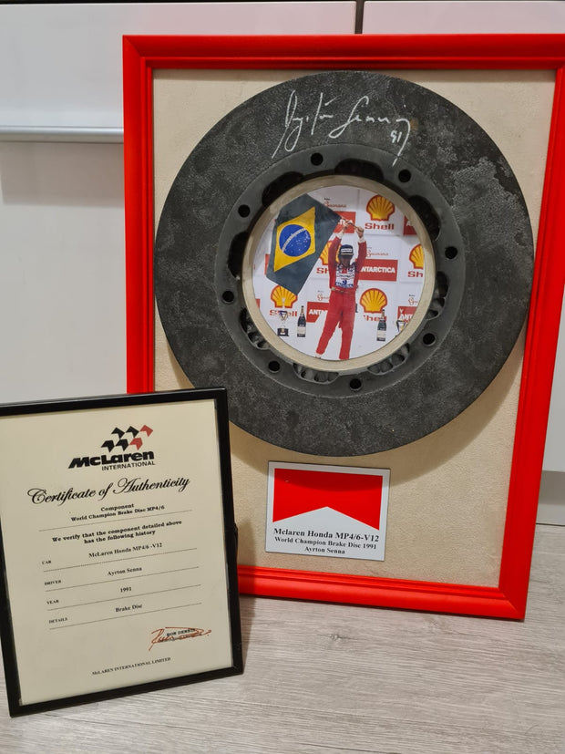 1991 Ayrton Senna McLaren MP4/6 Brake disk signed