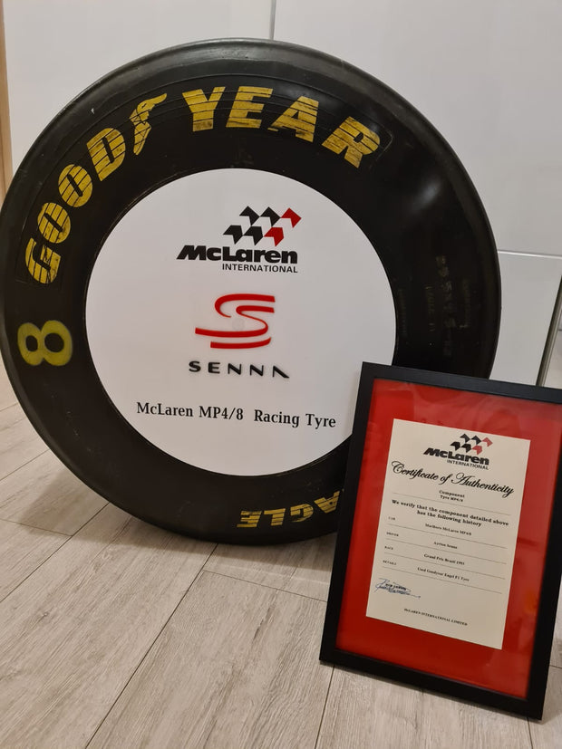1993 Ayrton Senna McLaren MP4/8 rear GoodYear tire signed