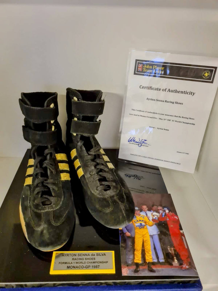 1987 Ayrton Senna Monaco GP signed race used shoes