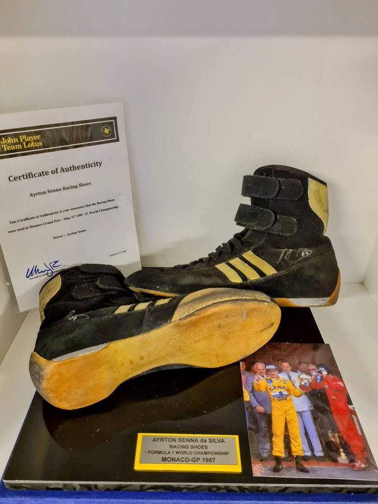 1987 Ayrton Senna Monaco GP signed race used shoes