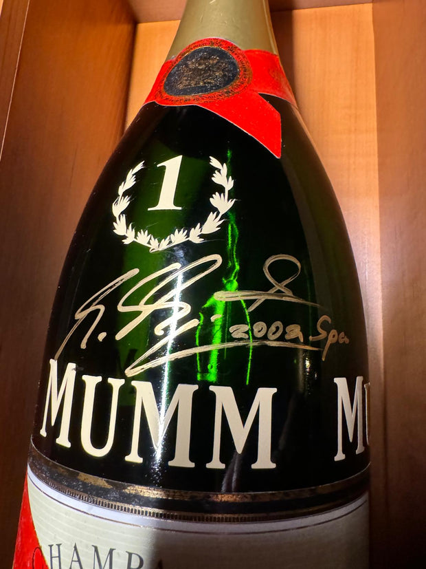 Mumm Formula 1 Signed with Display Case and Bridgestone 1st Place Cap