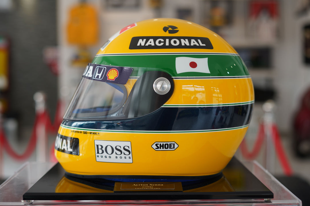 ayrton senna snowboard helmet 1992 Ayrton Senna Shoei Limited Edition Japanese GP with Sid Brasil ce – Formula 1 Memorabilia