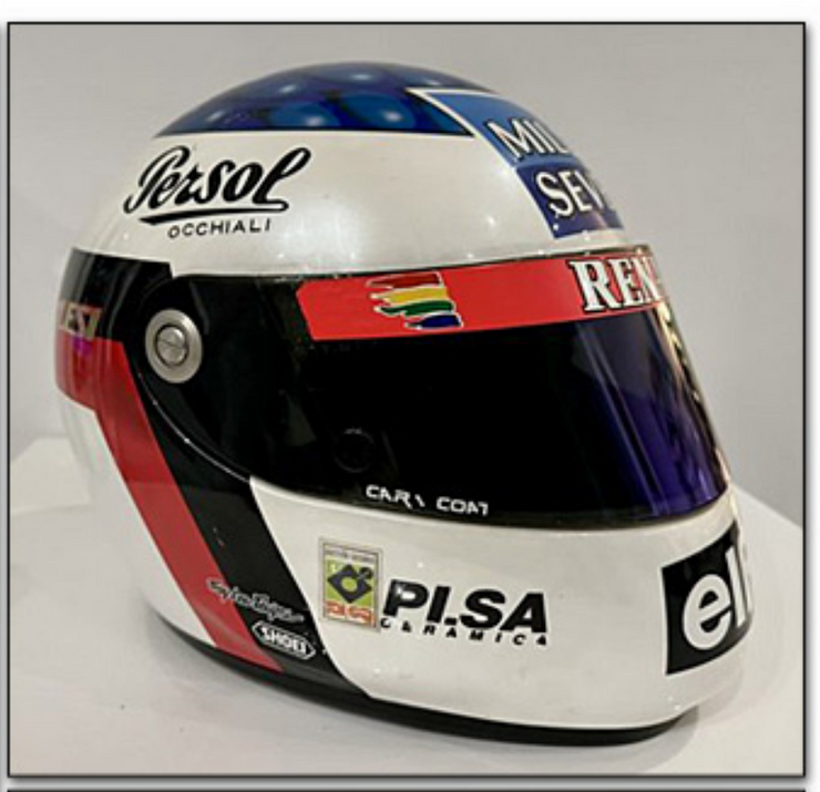 second hand shoei helmet 1996 Jean Alesi race used Shoei Podium helmet – Formula 1 Memorabilia