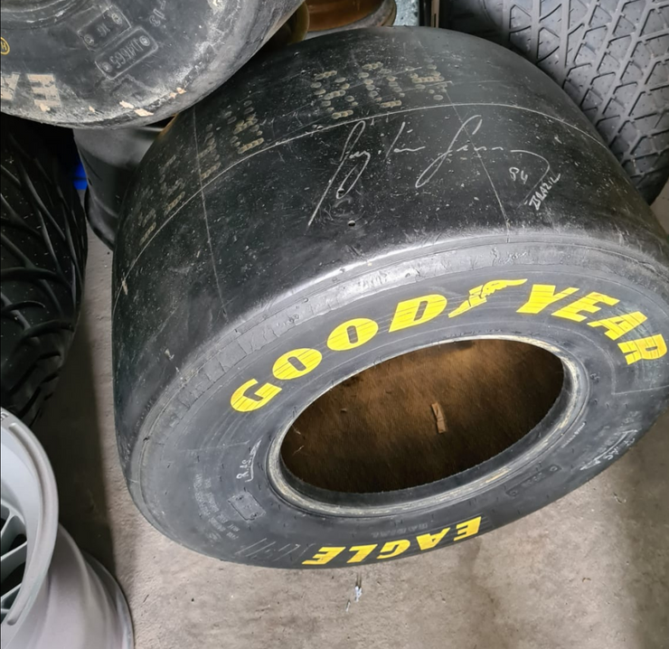 1994 Ayrton Senna Williams FW16 rear GoodYear tire signed