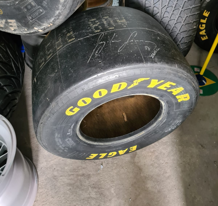 1994 Ayrton Senna Williams FW16 rear GoodYear tire signed