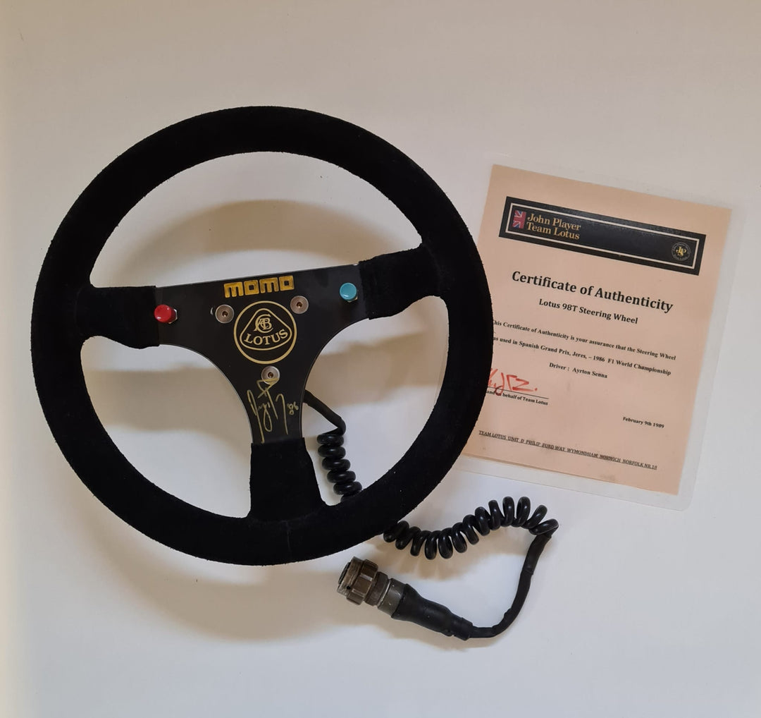 1986 Ayrton Senna Momo steering wheel – Formula 1 Memorabilia