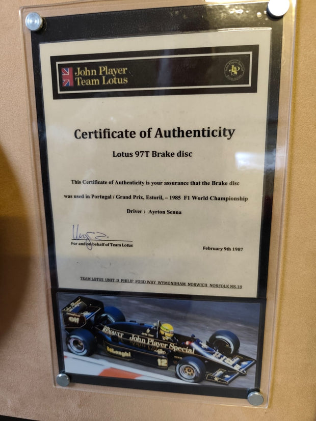 1985 Ayrton Senna Lotus 97T Brake disk signed