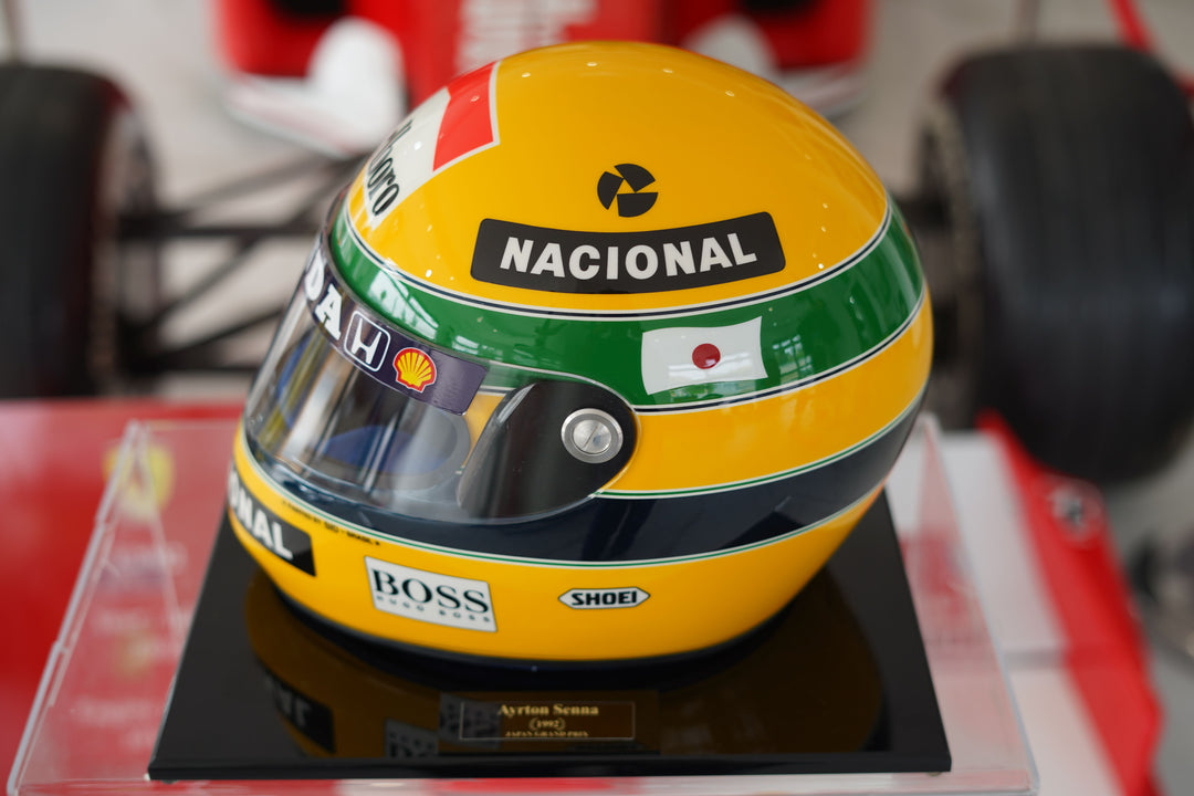 ayrton senna shoei helmet 1992 Ayrton Senna Shoei Limited Edition Japanese GP with Sid Brasil ce – Formula 1 Memorabilia