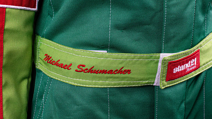 1991 Michael Schumacher Jordan Grand Prix Racing Formula 1 Stand 21 Replica Racing Suit and Cap