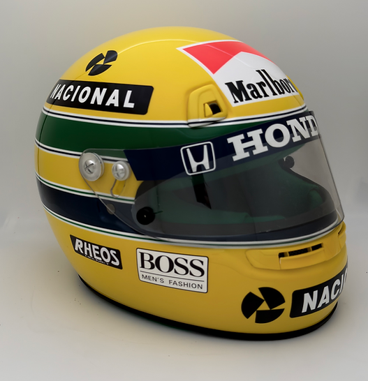 ayrton senna bike helmet Ayrton Senna – 1991 RHEOS Helmet (Replica on Original Rheos with Radio  System)