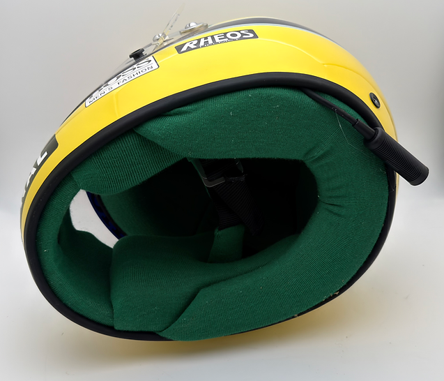 ayrton senna bike helmet Ayrton Senna – 1991 RHEOS Helmet (Replica on Original Rheos with Radio  System)