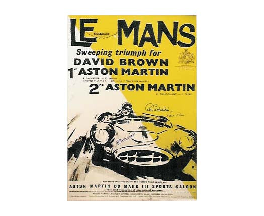A poster commemorating Aston Martin 1959 triumph at Le Mans