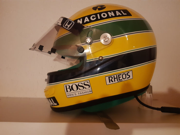 1990 Ayrton Senna Rheos replica Helmet with radio system Formula 1 Memorabilia 1990 Ayrton Senna Rheos replica Helmet with radio system Formula 1 Memorabilia