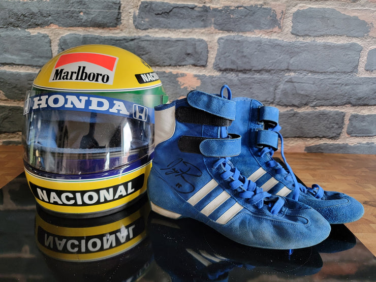 1985 Ayrton Senna race used Adidas shoes Signed