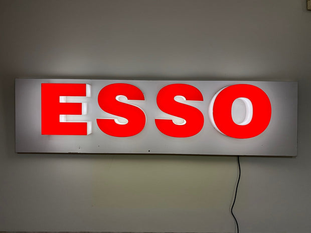 1990s original vintage ESSO illuminted sign on original metal plate