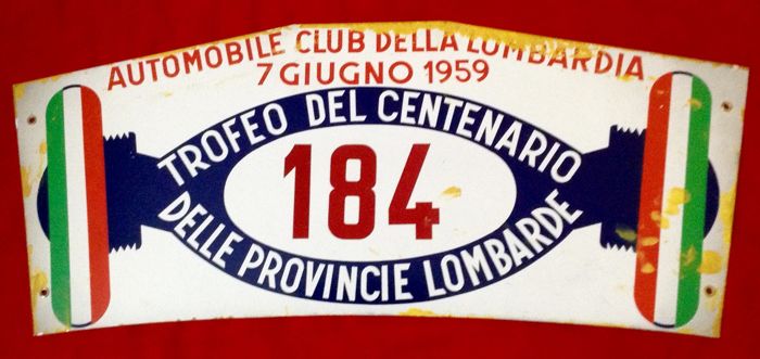 Original Rally Plate 1959 & Monza Circuit Corso Guida Veloce - Formula 1 Memorabilia