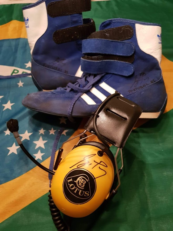 1985 Ayrton Senna race used shoes Signed - First Senna win