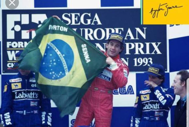 1993 Ayrton Senna podium flag European Grand Prix - Sold - - Formula 1 Memorabilia