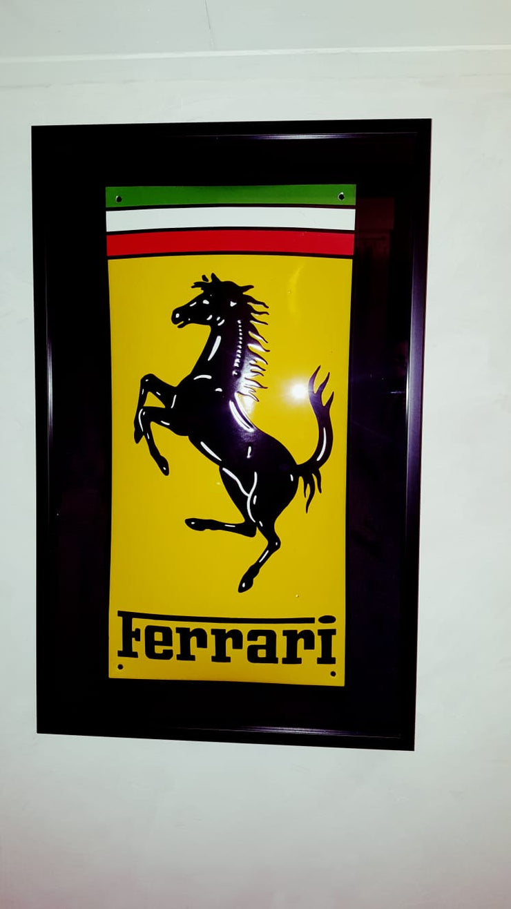 1980s Ferrari enamel metal dealer sign framed