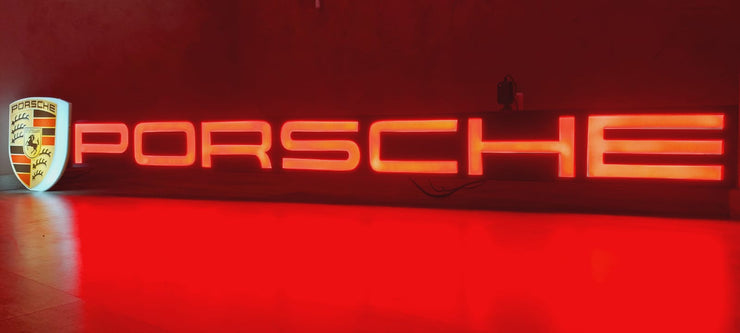 2000s Porsche official dealership LARGE illuminated sign with Porsche shield