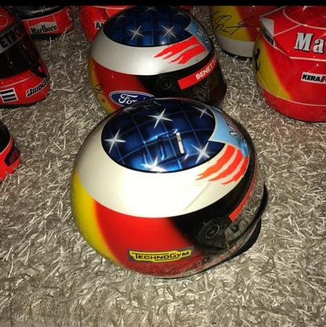1995 Michael Schumacher Pacific GP race used Bell helmet signed – Formula 1 Memorabilia