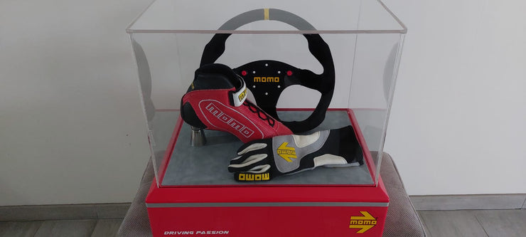 2017 original MOMO steering wheel with shoe and glove display