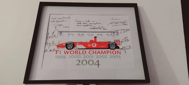 2004 Ferrari F1 poster signed by main Ferrari drivers