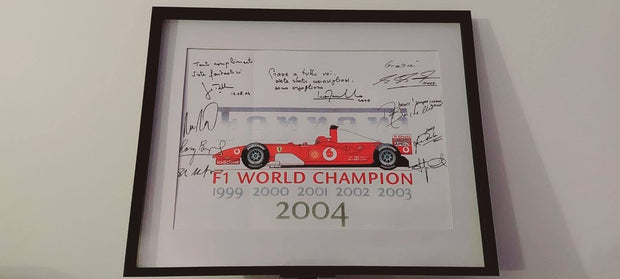 2004 Ferrari F1 poster signed by main Ferrari drivers