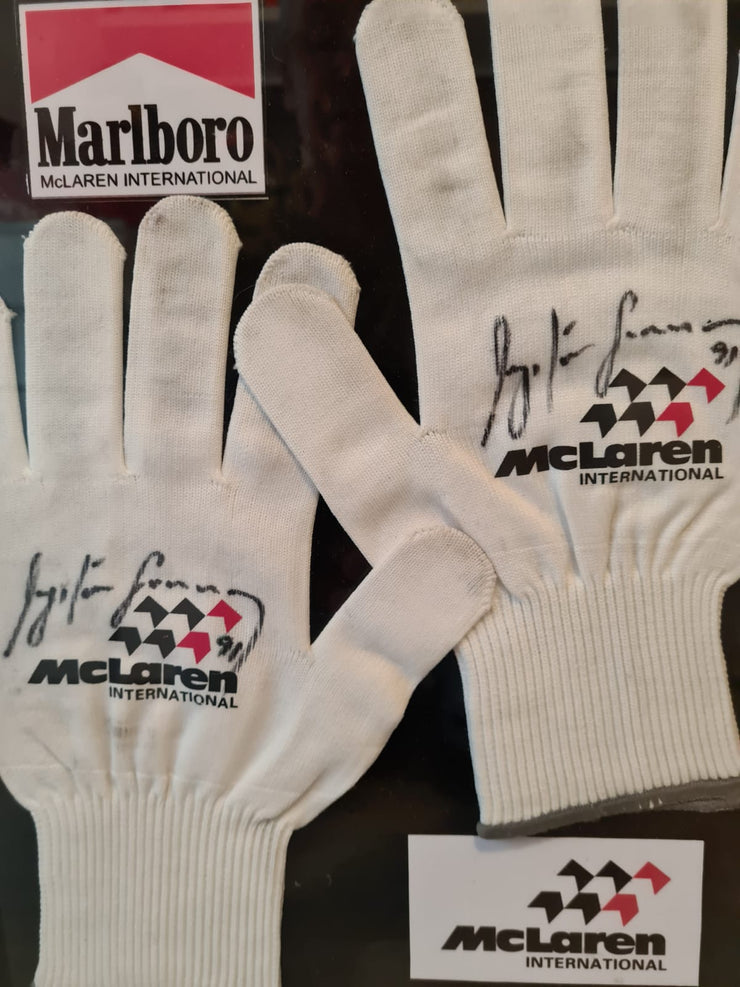 1991 McLaren pit crew gloves signed by Ayrton Senna -SOLD-