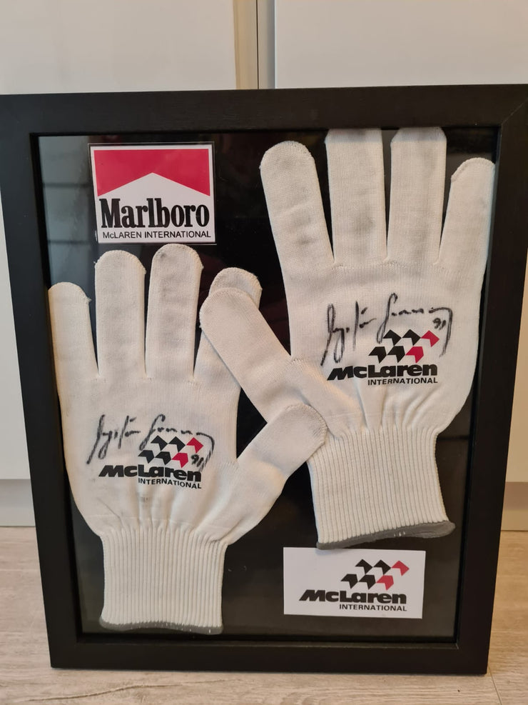 1991 McLaren pit crew gloves signed by Ayrton Senna -SOLD-