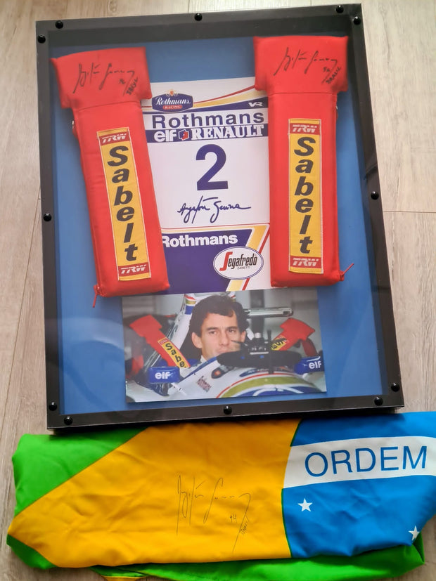 1994 Ayrton Senna Sabelts signed and framed