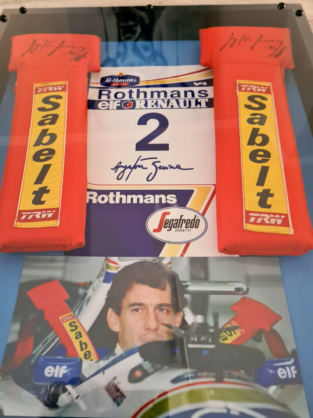 1994 Ayrton Senna Sabelts signed and framed