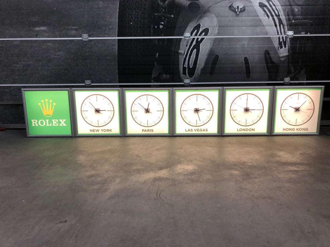 1990s Rolex World Clock official dealer illuminated sign – Formula