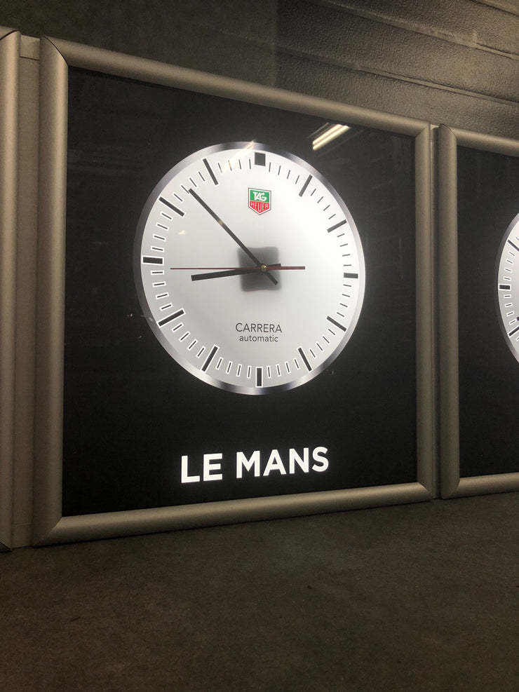 Tag Heuer Porsche official dealer illuminated sign with 5 tracks clocks