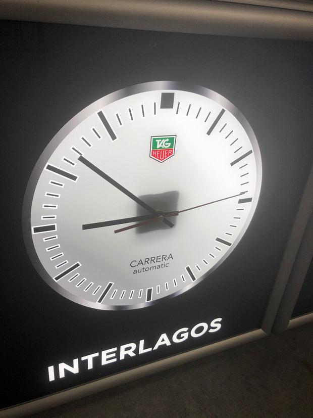Tag Heuer Porsche official dealer illuminated sign with 5 tracks clocks